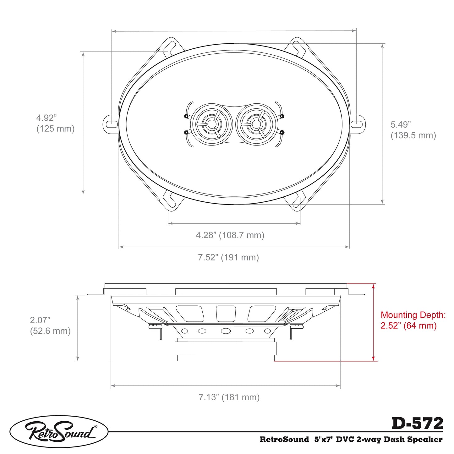RetroSound 5"x7" DVC 2-Way Dash Speaker