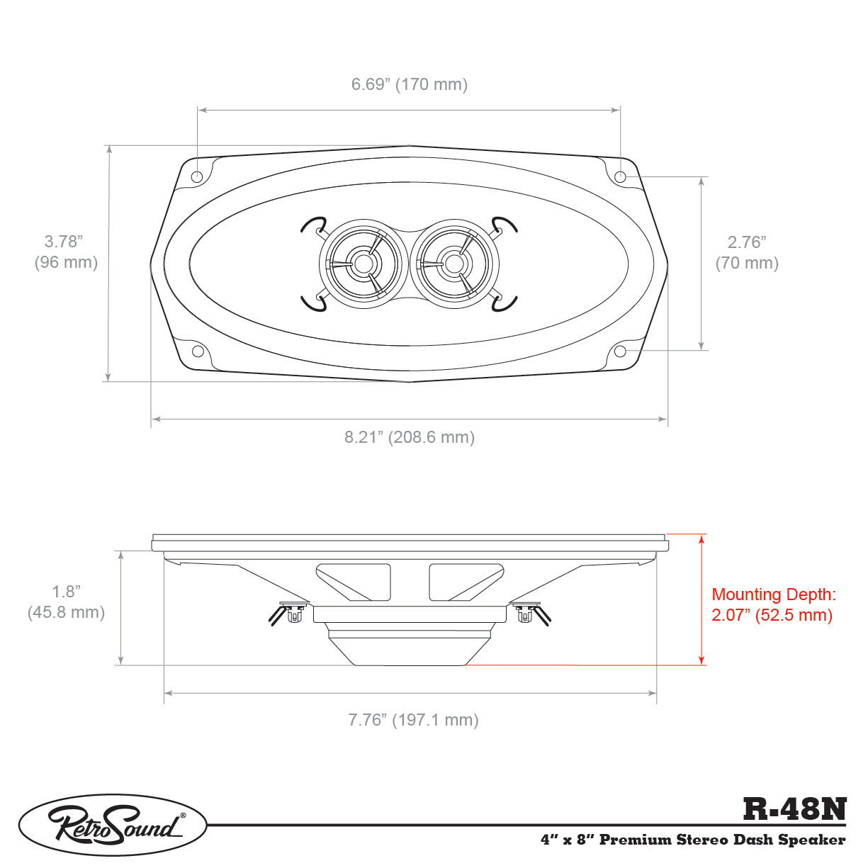 1962-1965 Mercedes Benz 190C 4 x 8" Dual Voice Coil Premium Dash Speaker