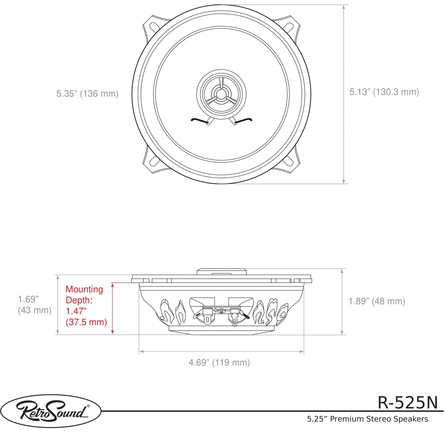 5.25-Inch Premium Ultra-thin Ford Ranger Front Door Replacement Speakers