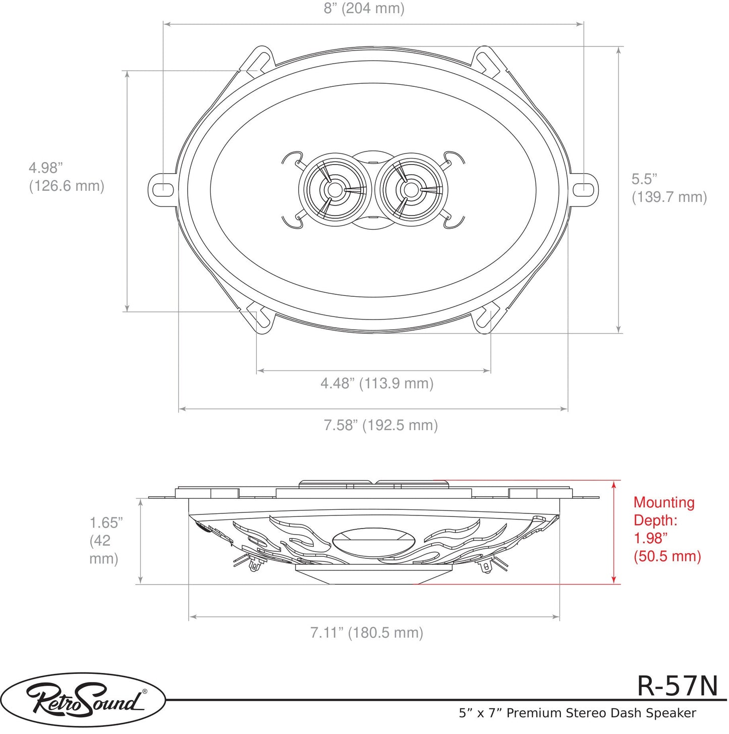 RetroSound 5" x 7" Premium Stereo Dash Speaker for 1964-1967 Pontiac LeMans