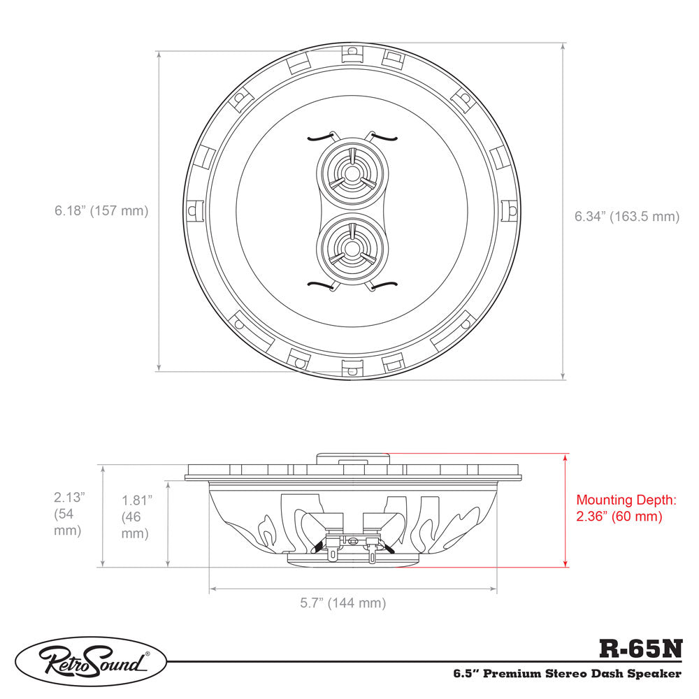 RetroSound Premium 6.5" DVC Ultra-thin 2-way Dash Speaker