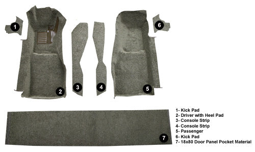 1981-1982 Chevrolet Corvette Front With Console Strips Kick Panels & Door Panels 7769 Saddle / Biscuit Cutpile Mass