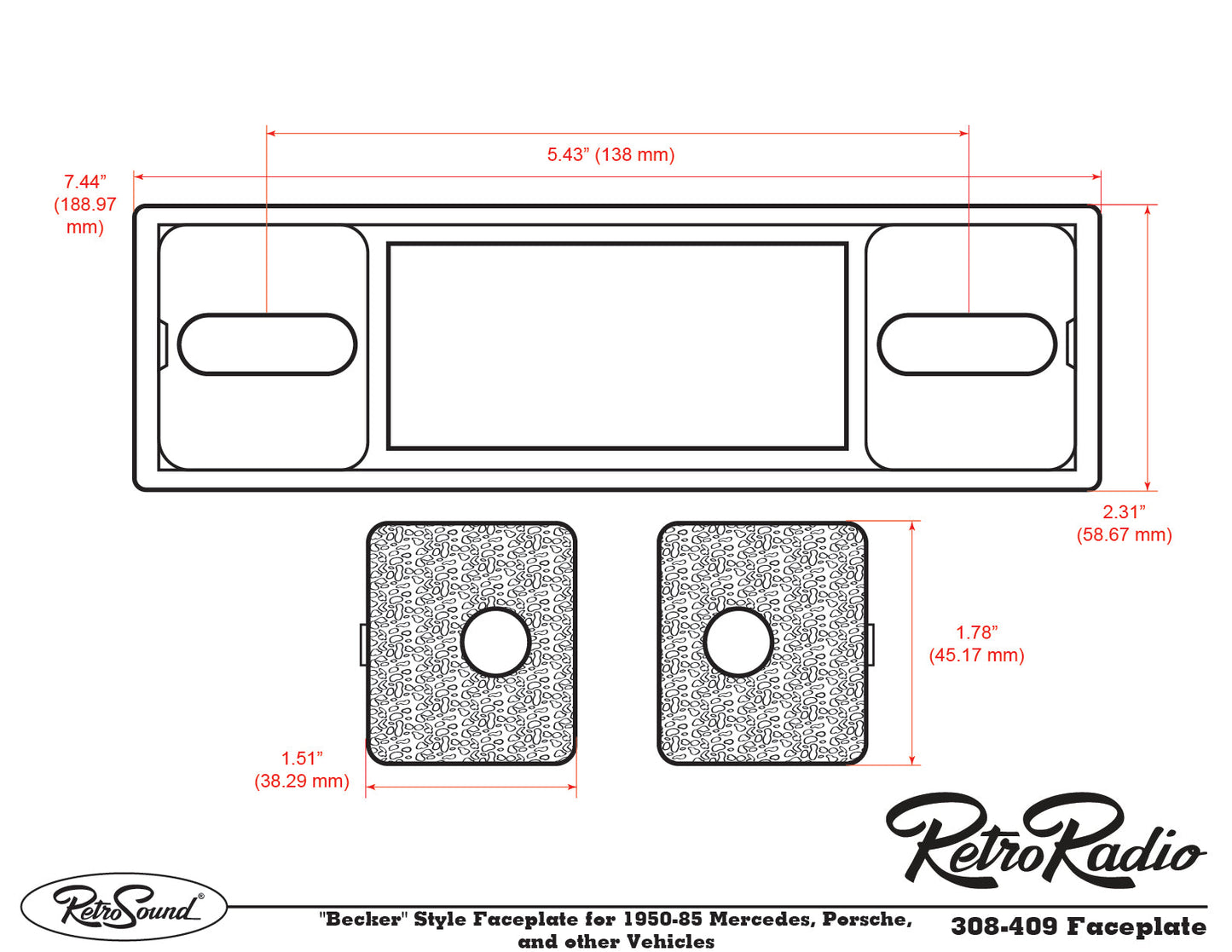 1955-1966 Mercedes-Benz 220 RetroRadio with Black Pebbled/Chrome Faceplate