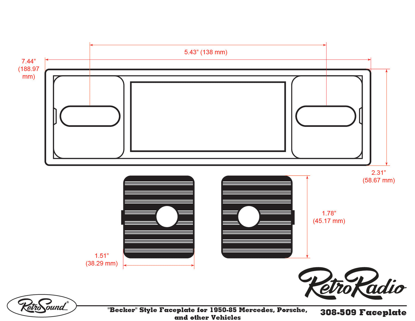 1955-1965 Mercedes-Benz 190 RetroRadio with Pinstripe/Chrome Faceplate