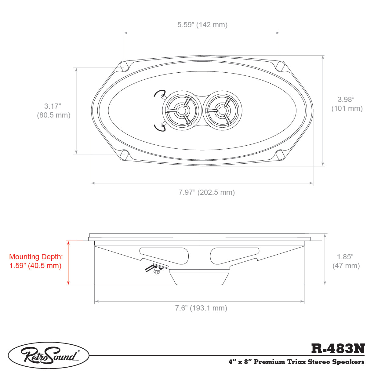 RetroSound 4" x 8" Premium 3-Way Speakers for 1966 Ford Thunderbird with Deluxe Factory Radio