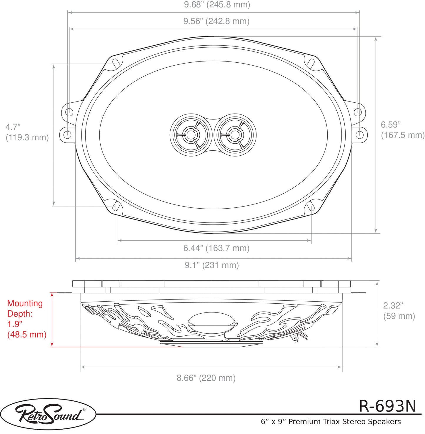 6"x9" 3-Way Premium Ultra-thin Dodge Ram 2500 Front Door Replacement Speakers