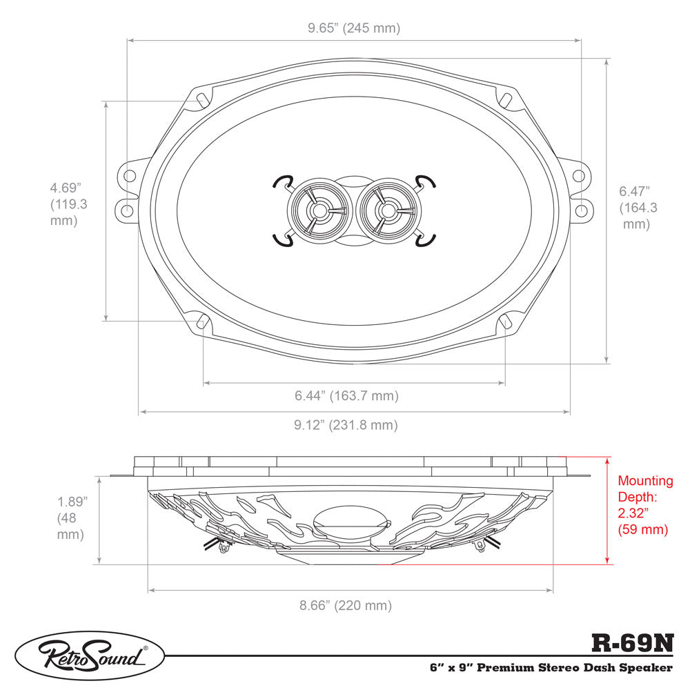 RetroSound 6"x9" Premium Stereo Dash Speaker for 1955-1959 Ford Fairlane