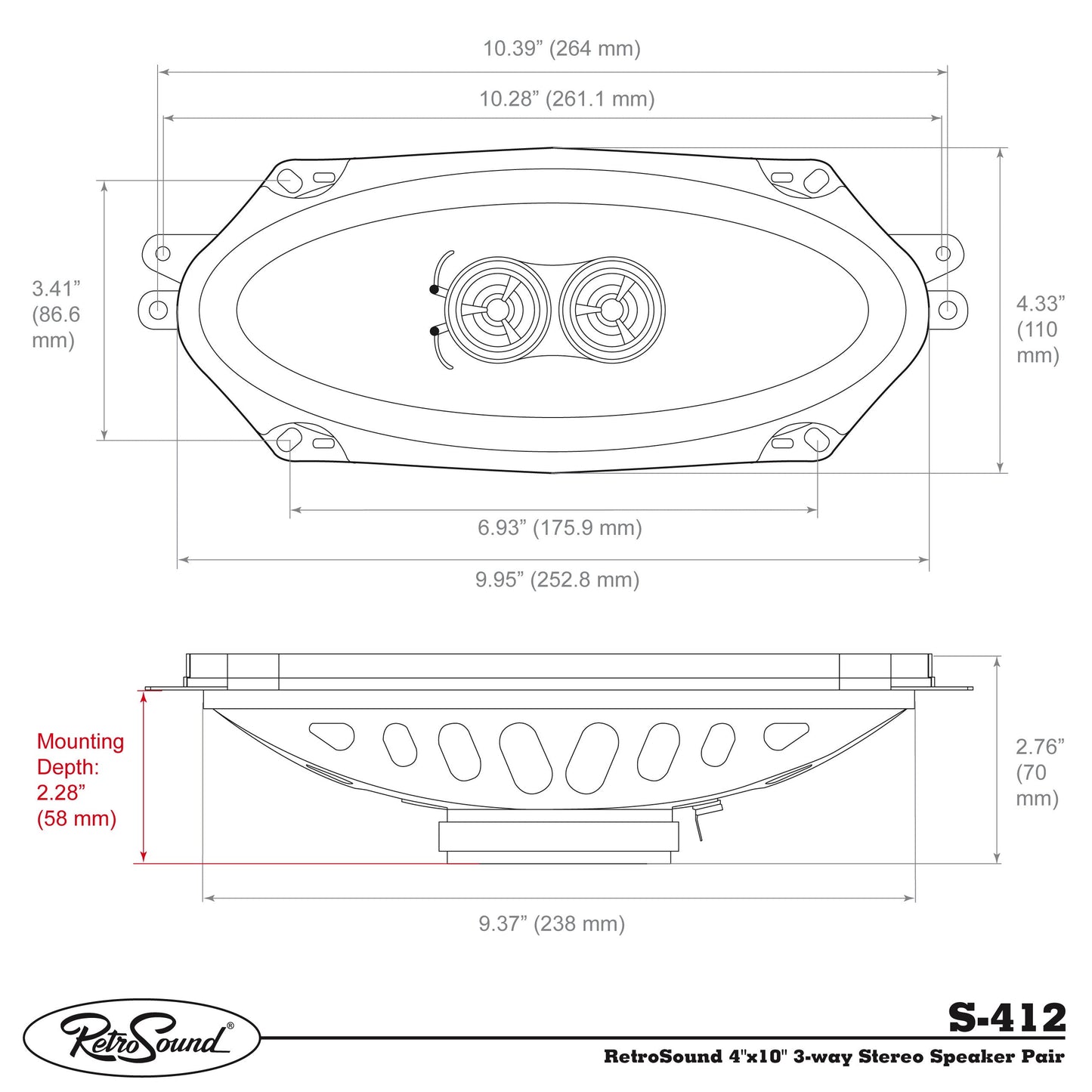 1985-1987 Pontiac Grand Prix 3-Way Stereo Speakers 4" x 10" for Rear Package Tray
